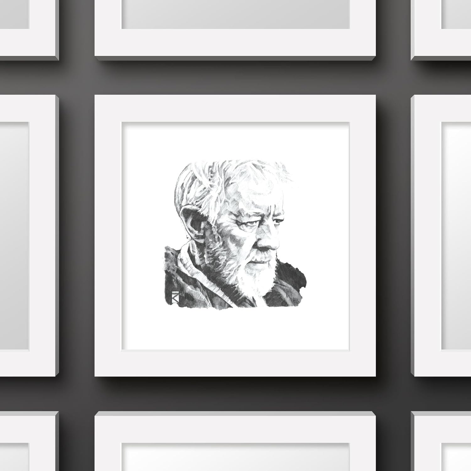 Trends International Gallery Pops Star Wars Saga – Obi-Wan Kenobi Sketch – Arte de pared, versión enmarcada en blanco, 12 x 12 pulgadas
