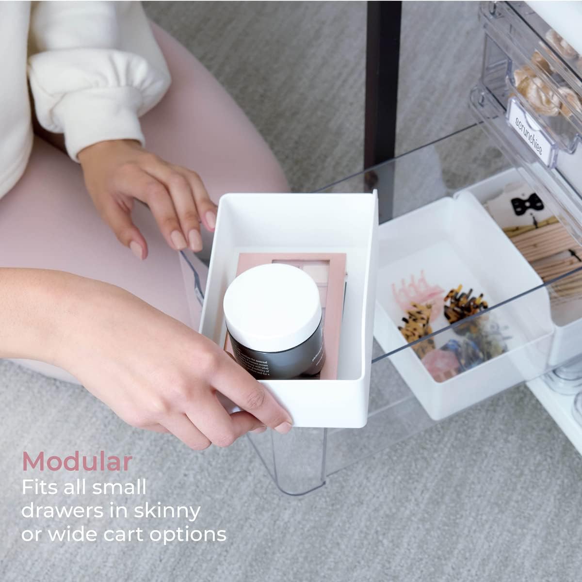 iDesign The Sarah Tanno Collection – Organizador de cosméticos en cajón, color blanco (paquete de 2)