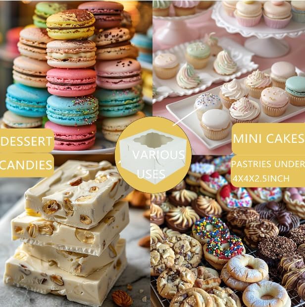 PQZKLDP 15 cajas blancas de 4 x 4 x 2.5 pulgadas, adecuadas para mini pasteles, cupcakes, pasteles, golosinas de panadería, galletas y mini