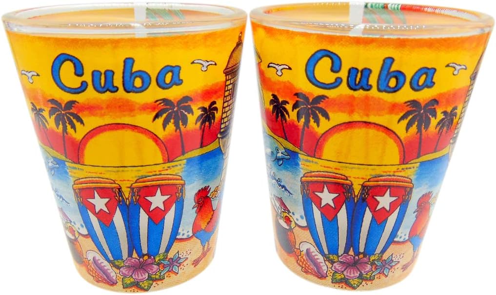 Westmon Works Cuba Shot Glass Cuban Souvenir Pack Dos de los mismos vasos con escenas de la nación tropical de la isla