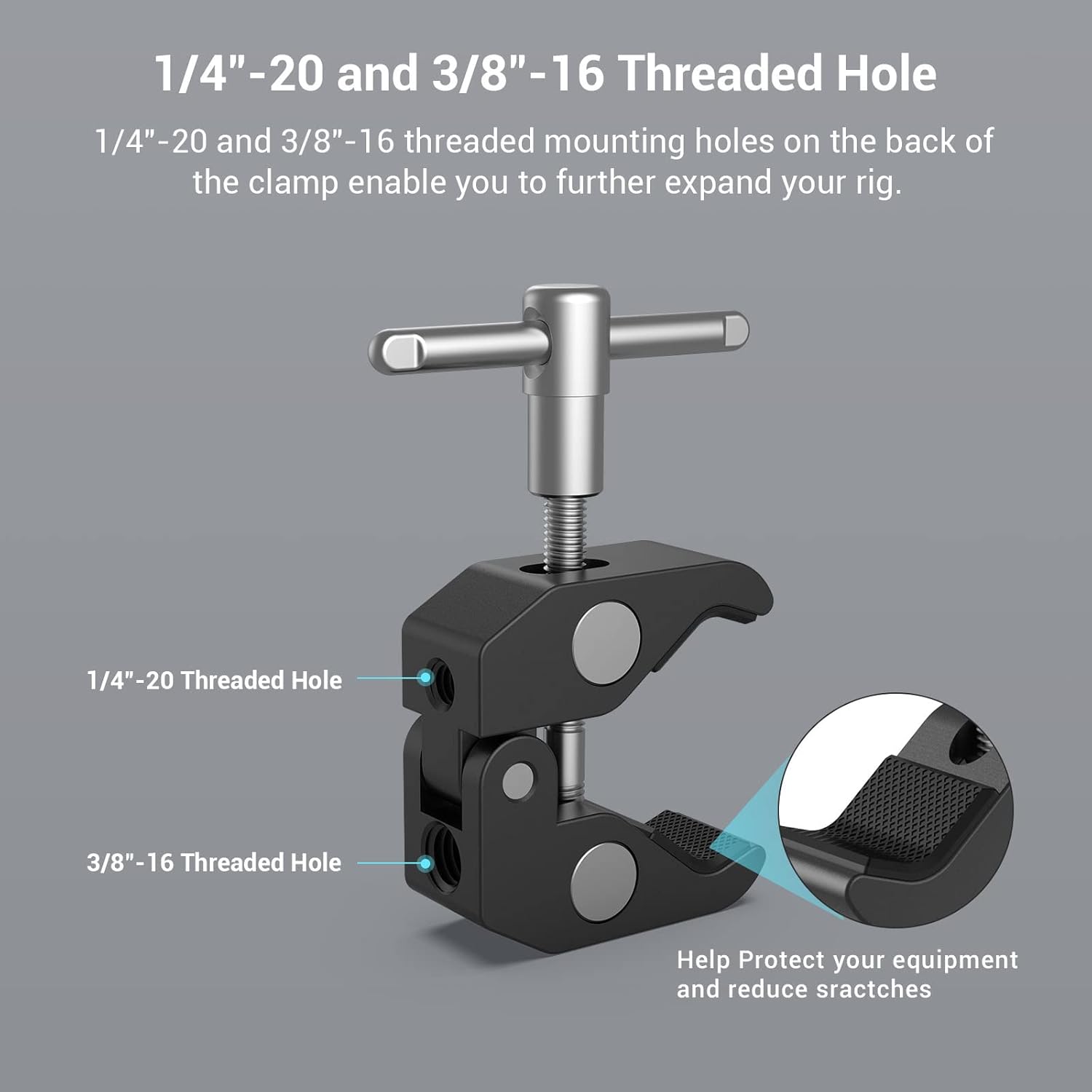 SmallRig Super Clamp con rosca de 14 y 38 pulgadas y brazo mágico articulado de potencia de fricción ajustable de 5.8 pulgadas con tornillo de rosca