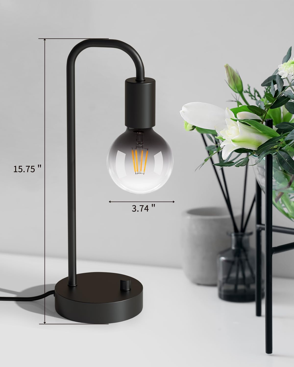 Juego de 2 lámparas de mesa industriales, totalmente regulables con bombilla LED de arte negro degradado, lámpara de escritorio moderna para