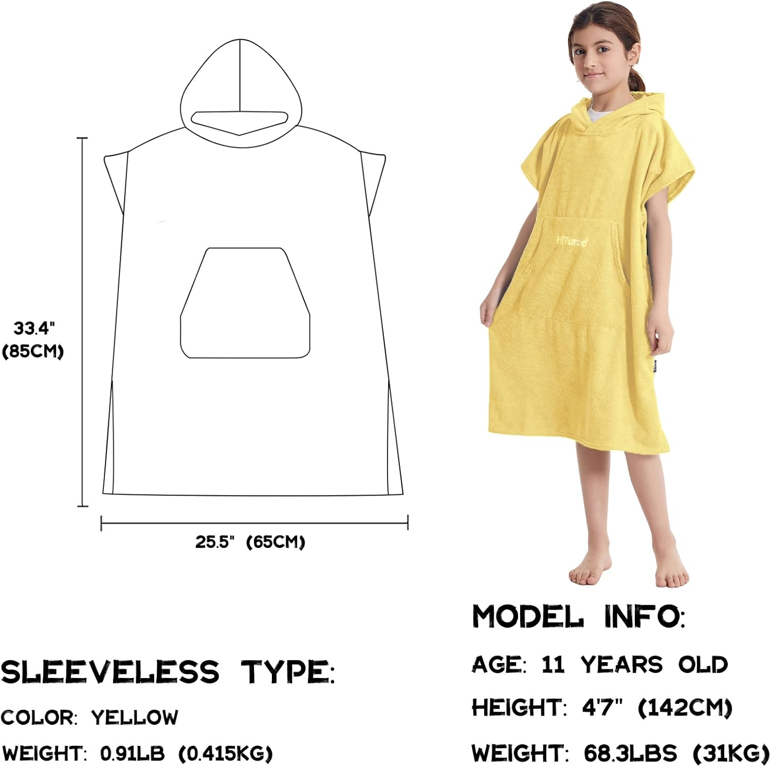 Hiturbo Toalla cambiante para niños, poncho de surf absorbente de secado rápido, toallas de baño de microfibra (amarillo)