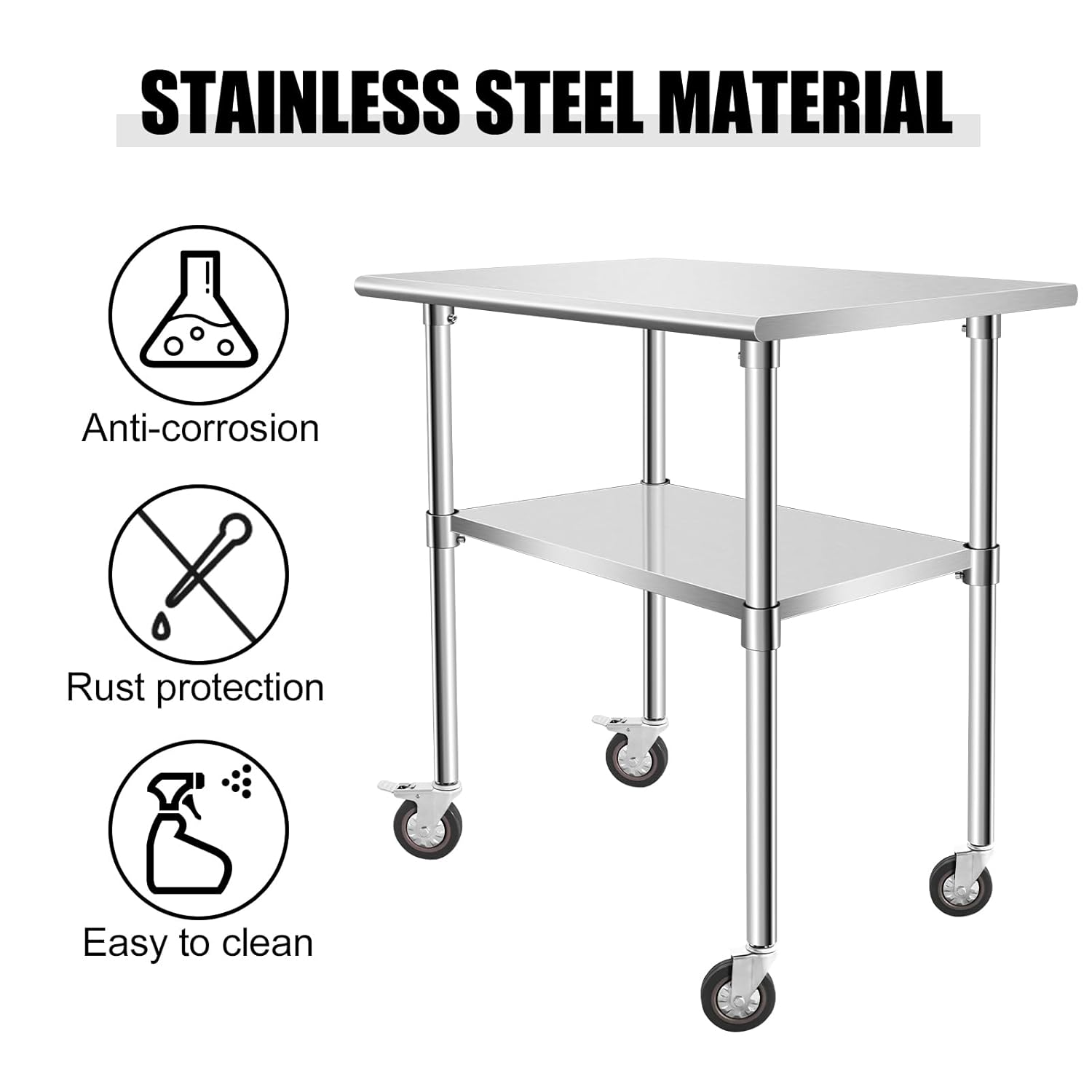 OUKIDR Mesa de trabajo de 36 x 24 pulgadas, mesa de acero inoxidable resistente para preparación con 4 ruedas para cocina comercial, restaurante,