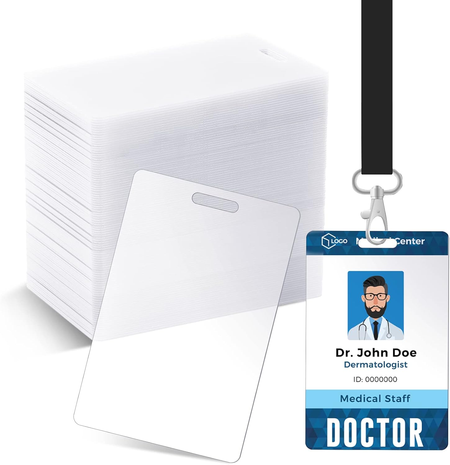 100 tarjetas de PVC con ranura perforadora en el lado corto para tarjetas de identificación, ranuras verticales, tarjetas de crédito en blanco,