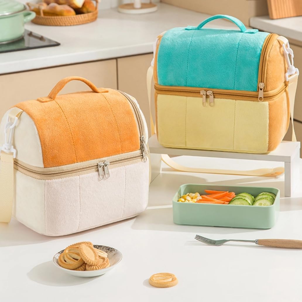 Bolsa de almuerzo para mujer, bolsa de almuerzo aislada con lonchera de doble cubierta con correa ajustable para el hombro, a prueba de fugas,