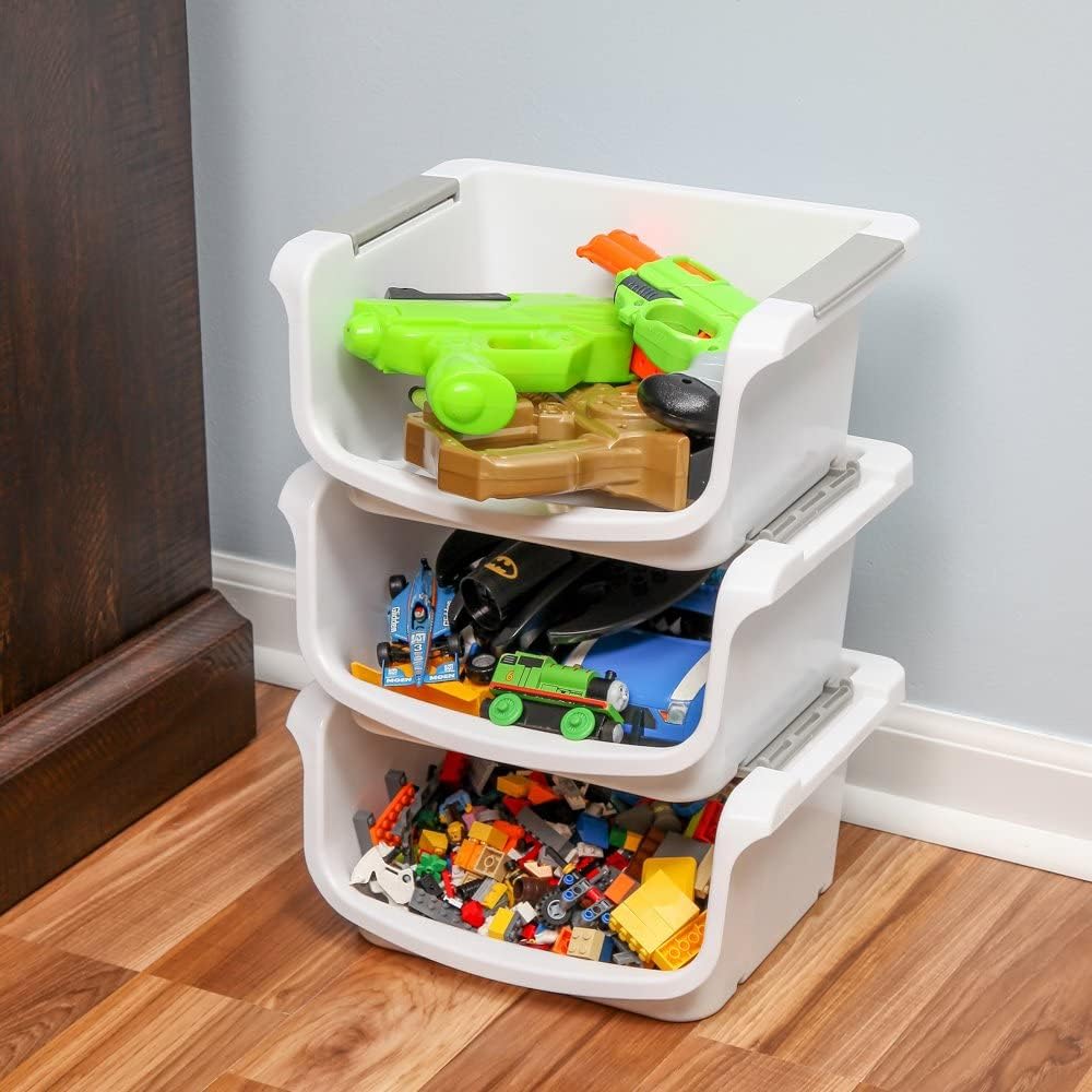 Home-X – Pequeños contenedores de almacenamiento apilables y apilables, juego de 3 (área de almacenamiento de 10 pulgadas de largo x 8 pulgadas de