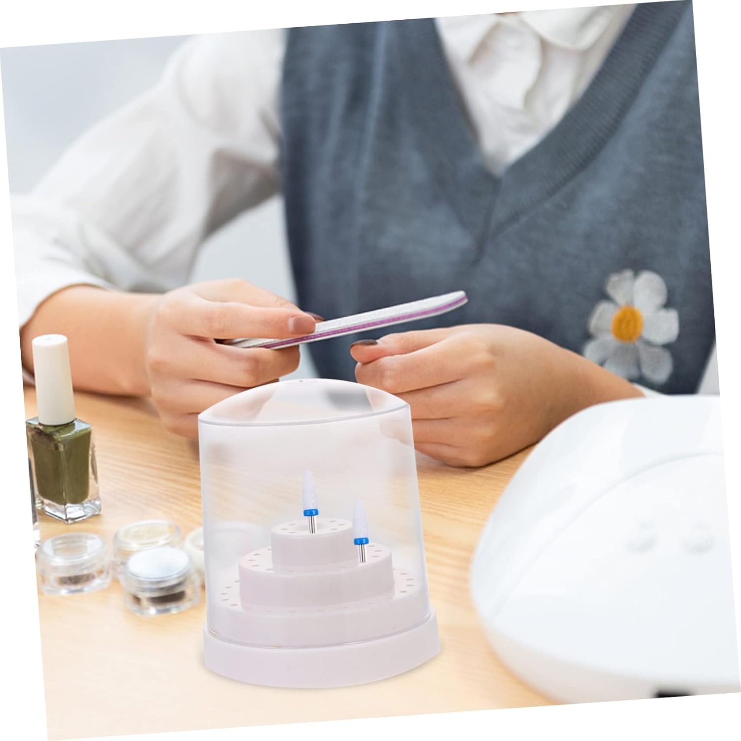 minkissy Soporte de broca de uñas de plástico, 2 piezas, estante de almacenamiento, cabezal de molienda, cortaúñas, soporte para brocas de uñas,