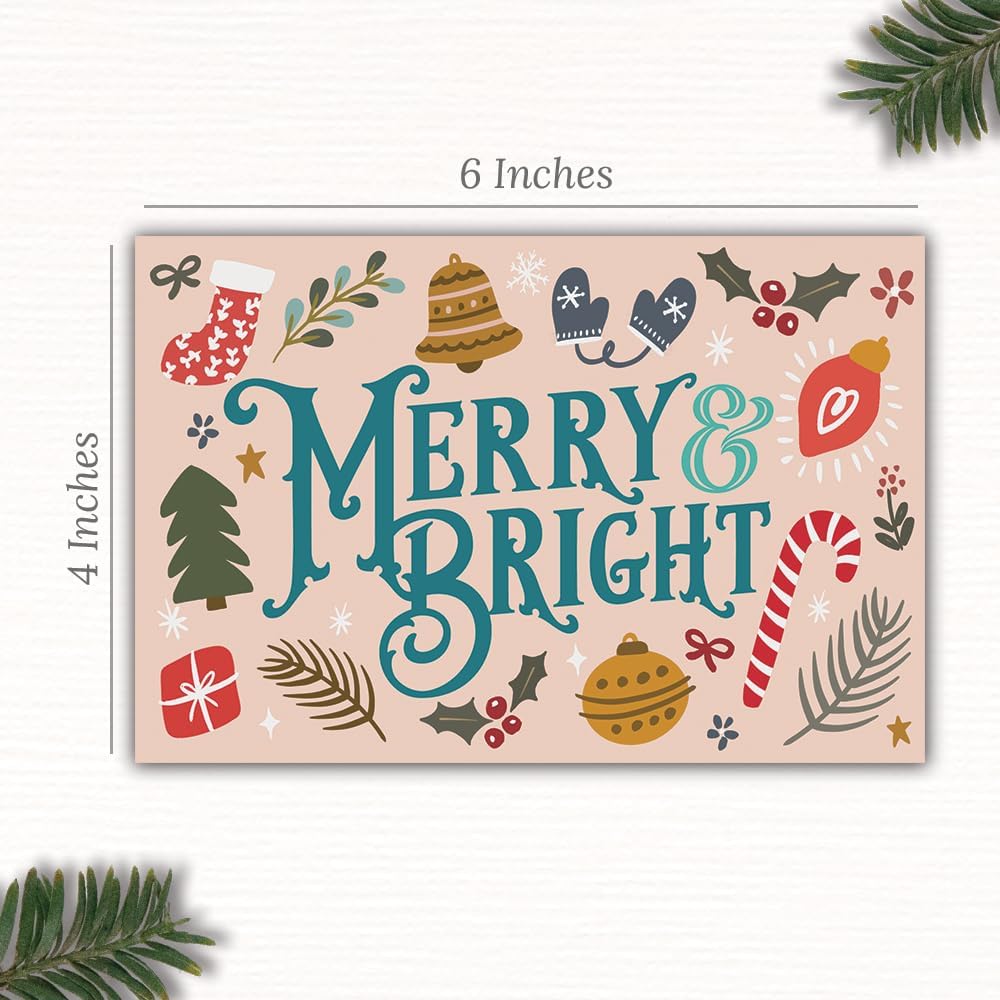 m&h invites Merry & Bright Postales navideñas saludos navideños  Bonitas postales ilustradas para el invierno  50 unidades