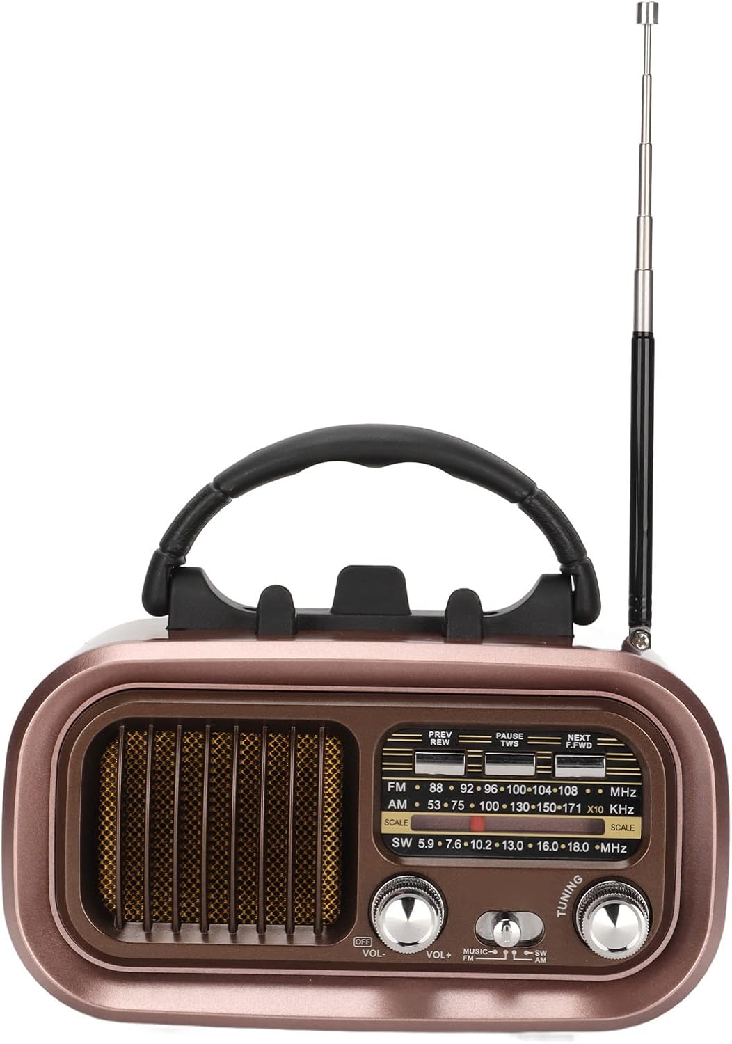 Altavoz de radio vintage Bluetooth, multifuncional de 3 bandas, radio AM FM portátil, reproducción MP3 WMA WAV, diseño retro, ligero y pequeño
