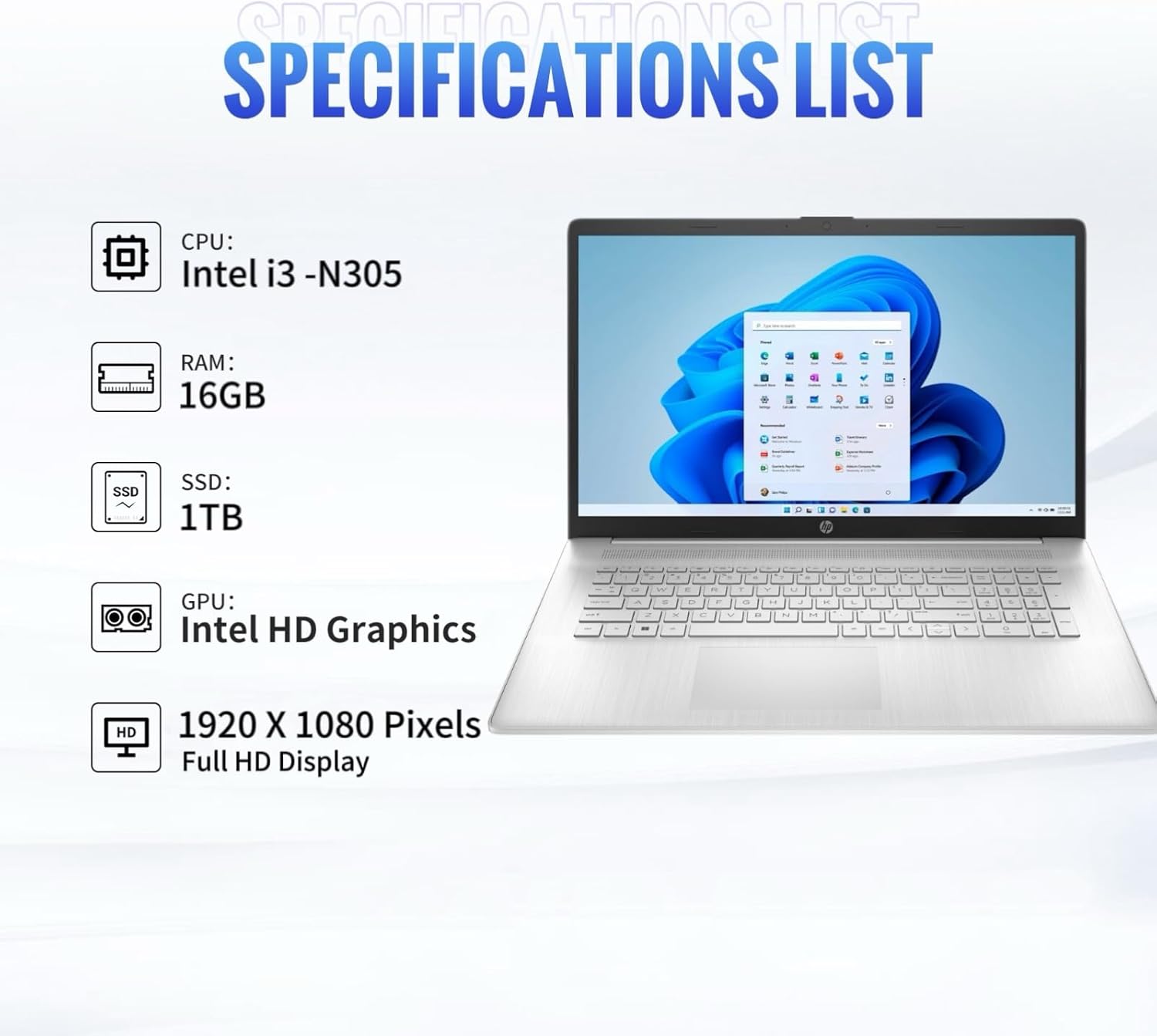 HP Portátil insignia HD+ con pantalla de 17.3 pulgadas, 16 GB de RAM, almacenamiento SSD de 1 TB y almacenamiento portátil P500 de 250 GB, Intel