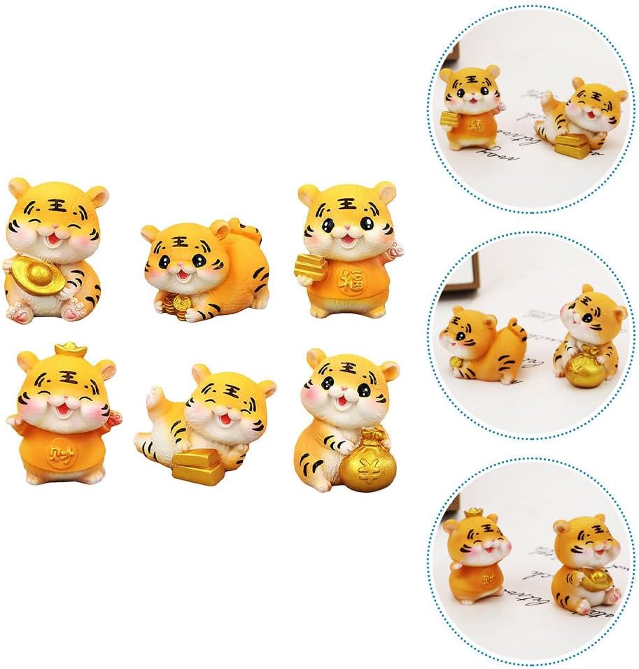 Garneck 6 piezas de adorno de tigre de la suerte para decoración de pastel de cumpleaños de coche, figuras en miniatura, regalos de año, animales,