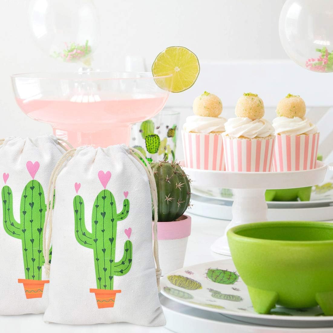 Kreatwow Bolsas de regalo de fiesta de cactus con cordón para fiesta de cumpleaños, baby shower, despedida de soltera, boda, paquete de 12 unidades