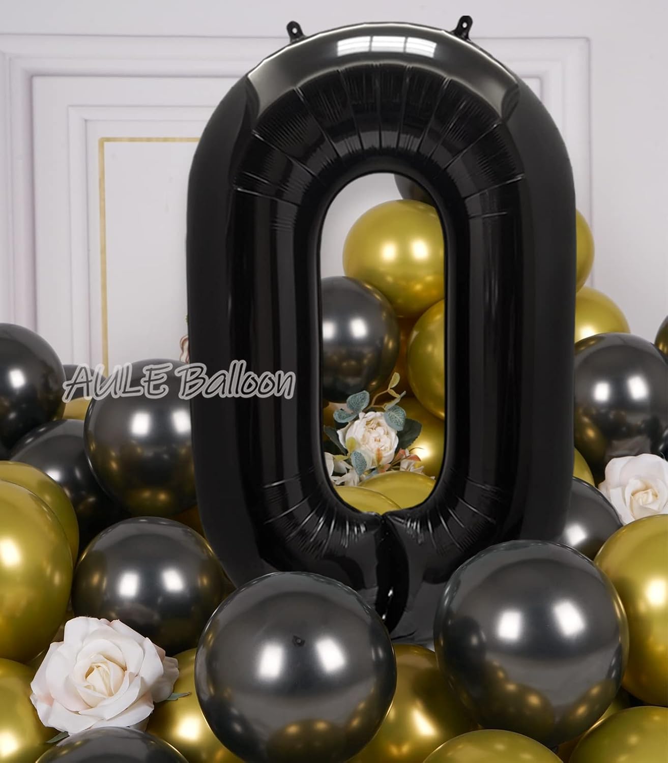 AULE Globos grandes de 40 pulgadas, color negro, número 0, globos grandes de helio del 0 al 9, decoraciones gigantes de fiesta de cumpleaños para