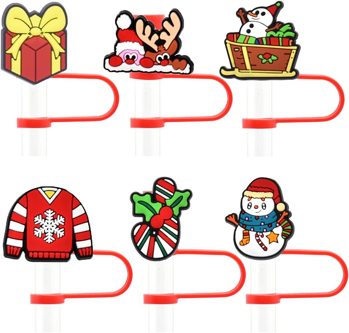 50 tapas de paja de Navidad al azar diferentes tapas de paja a prueba de polvo, protectores de paja de PVC, para vasos de 0.276-0.315 in, regalos de