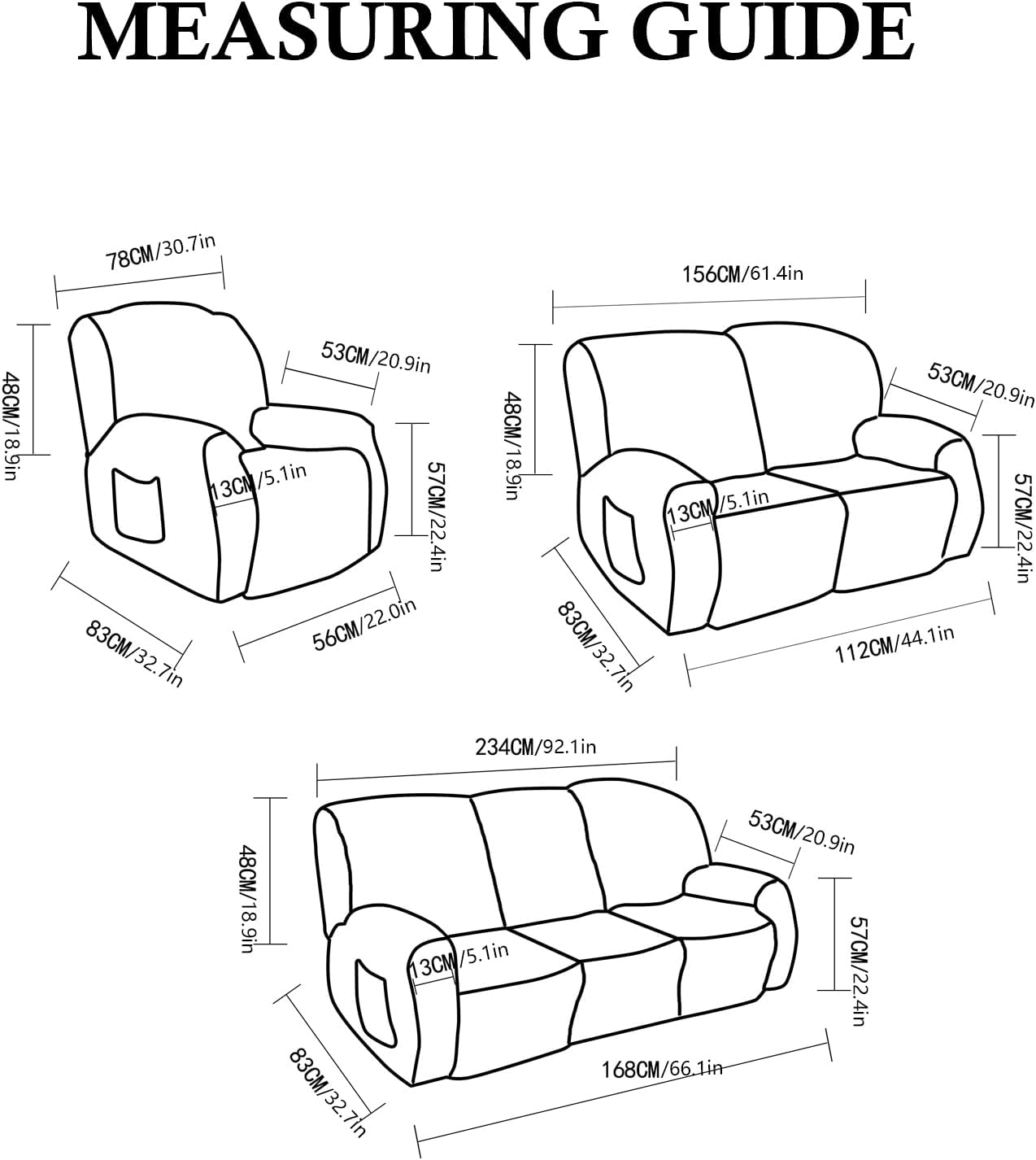 vctops Fundas elásticas de punto para sofá reclinable de 3 cuerpos, funda antideslizante para sofá, protector de muebles con parte inferior elástica