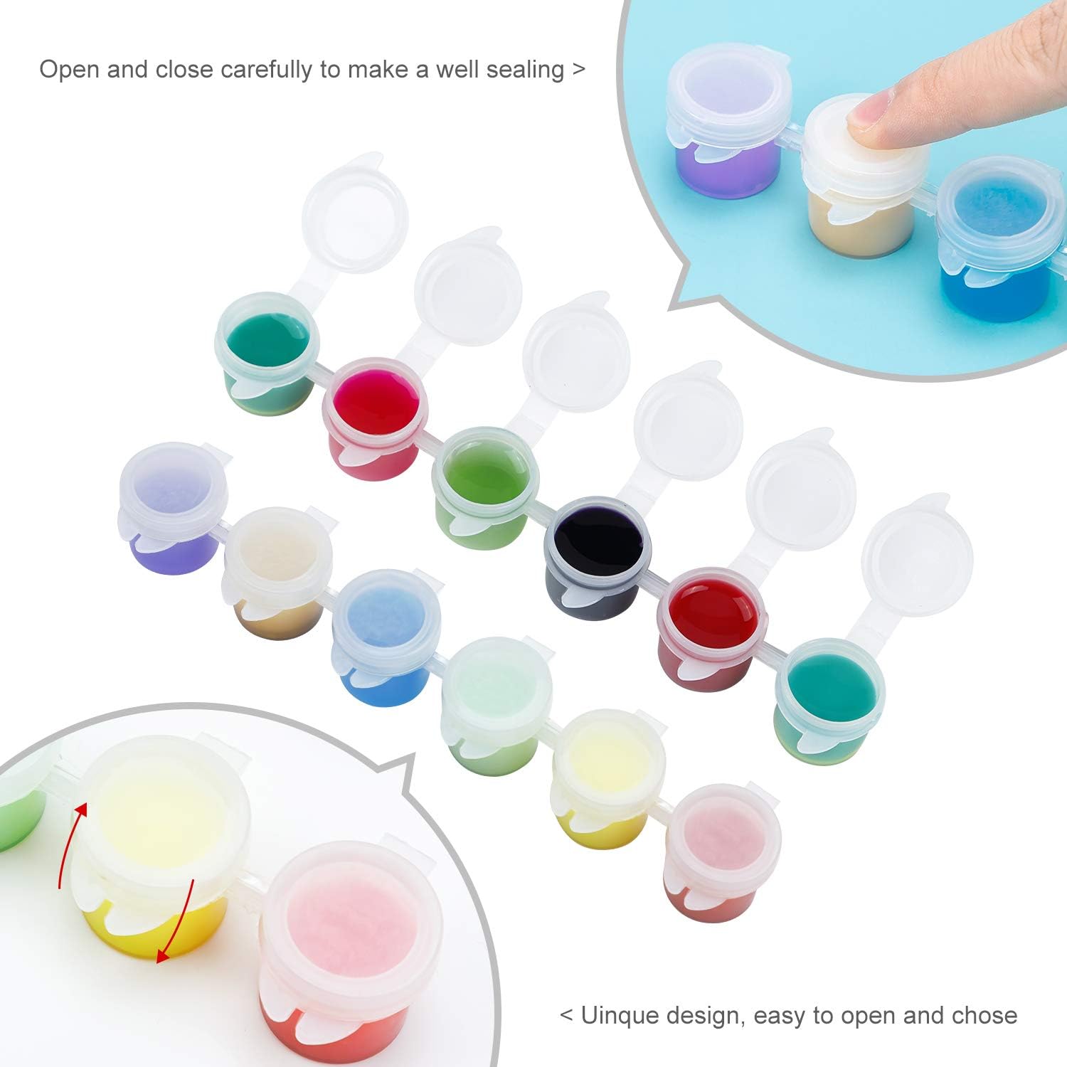120 macetas de pintura con tapas, 0.2 fl oz0.17 onzas, macetas grandes vacías con tapas, contenedor de pintura acrílica fácil de abrir, tiras de