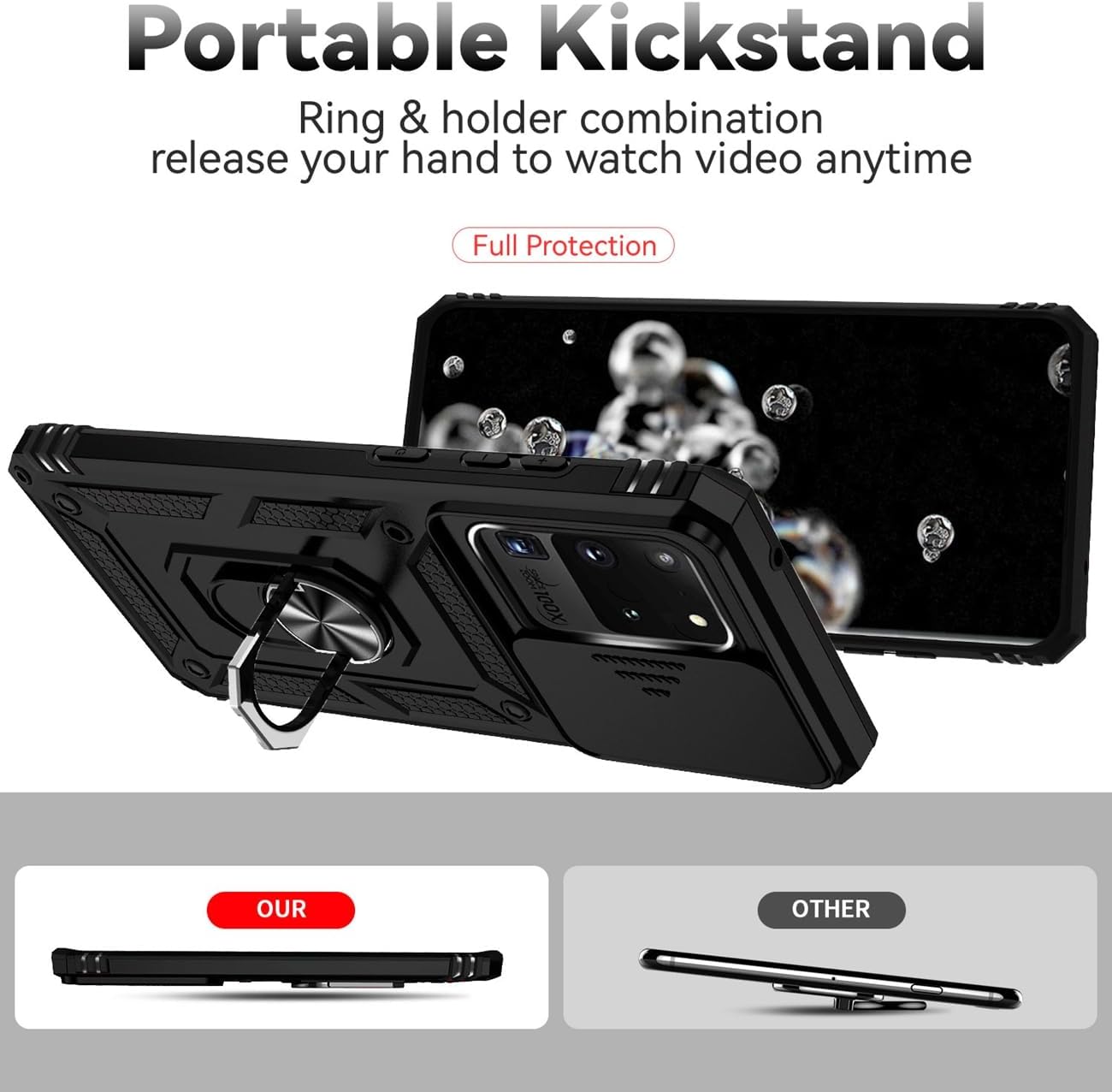 Yodueiv Funda para Galaxy S20 UltraSamsung S20 Ultra SM-G988U con protector de pantalla de vidrio templado y cubierta para cámara deslizante, anillo