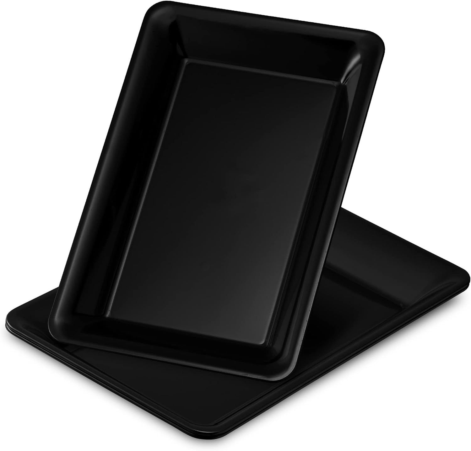 PLASTICPRO Bandejas de plástico para servir  Platos rectangulares de 10 x 14 pulgadas desechables para fiestas, color negro, paquete de 4