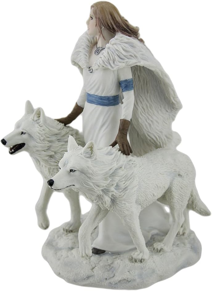 Veronese Design Guardianes de Invierno por Anne Stokes Estatua de Lobos de Nieve y Amante