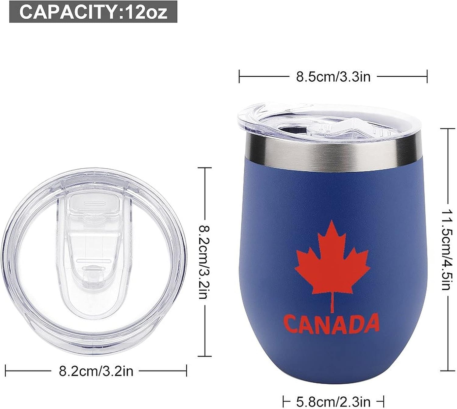 Vaso de vino de arce con tapa con la bandera de Canadá, tazas de acero inoxidable, taza de viaje con aislamiento al vacío de doble pared, 12 onzas