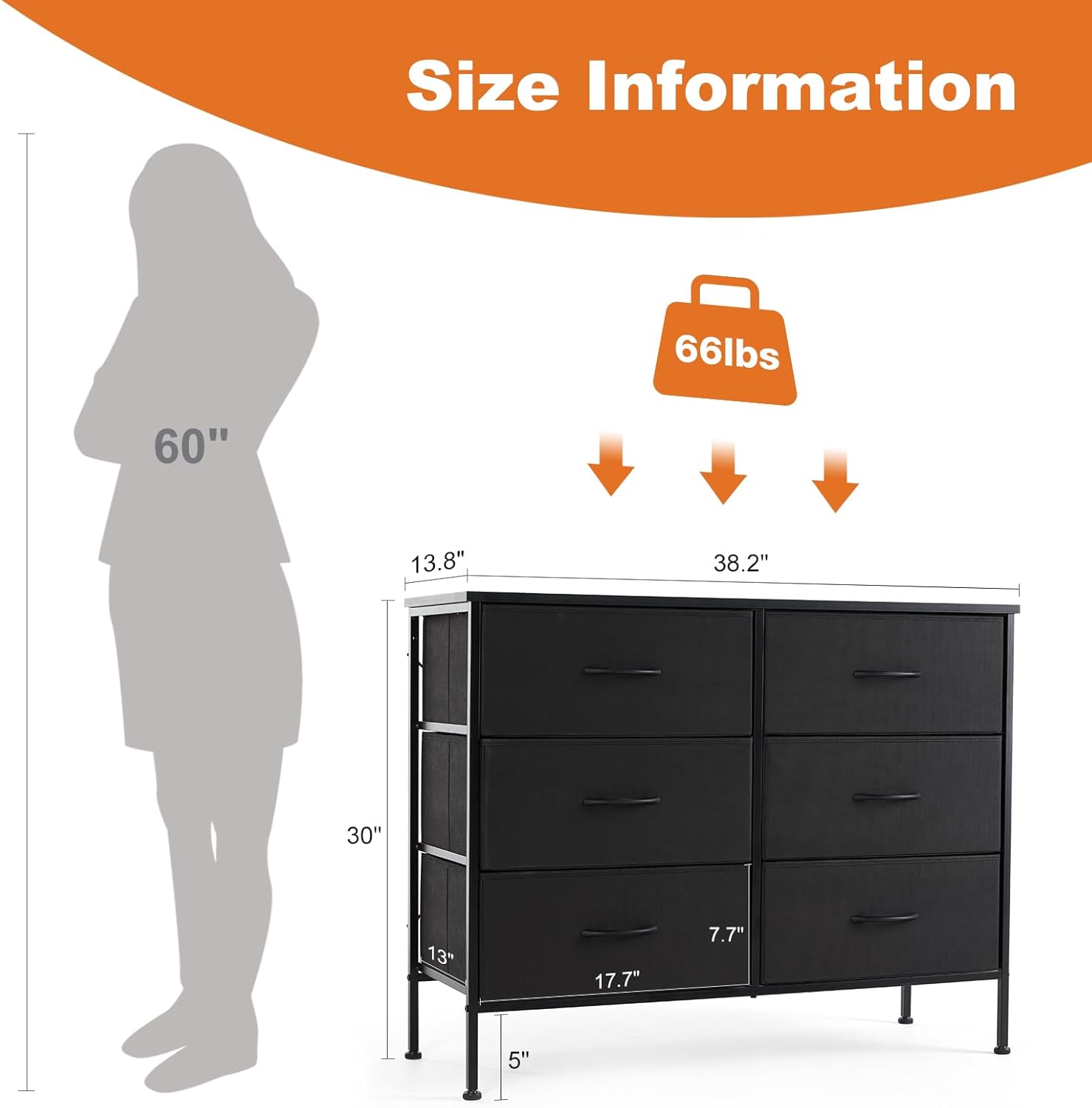Sweetcrispy Cómoda de tela con 6 cajones – Almacenamiento para dormitorio con soporte de TV