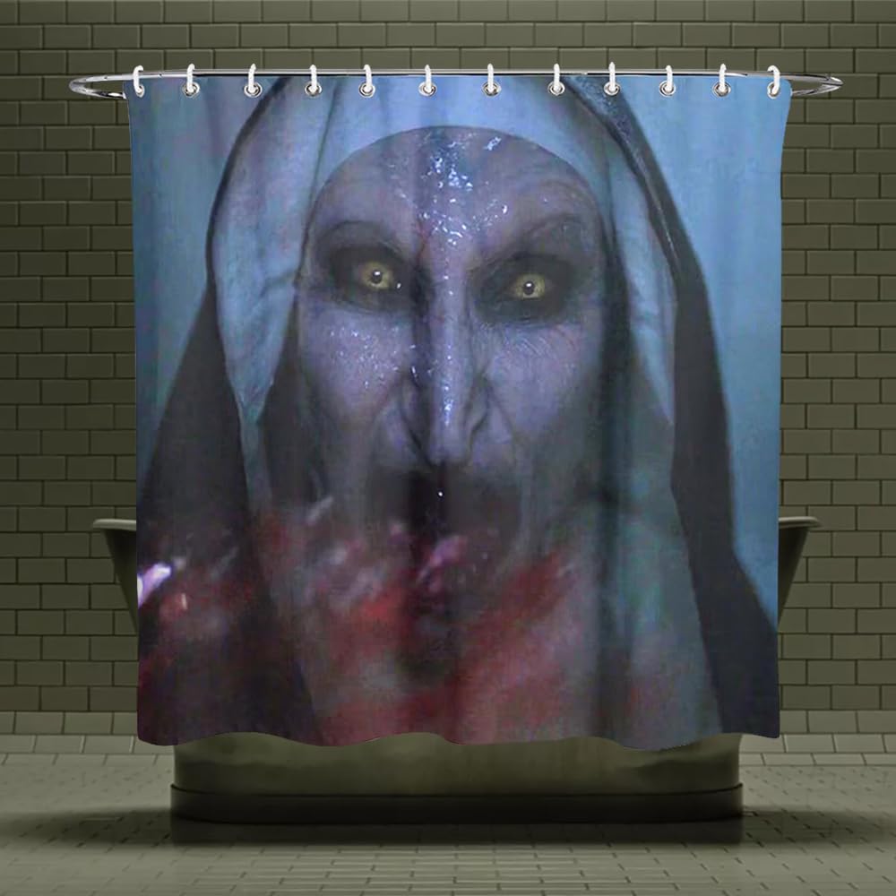 Juego de cortinas de ducha de Halloween para baño, diseño de monja aterradora 2 Conjuring The Nun II con temática de película de terror, decoración