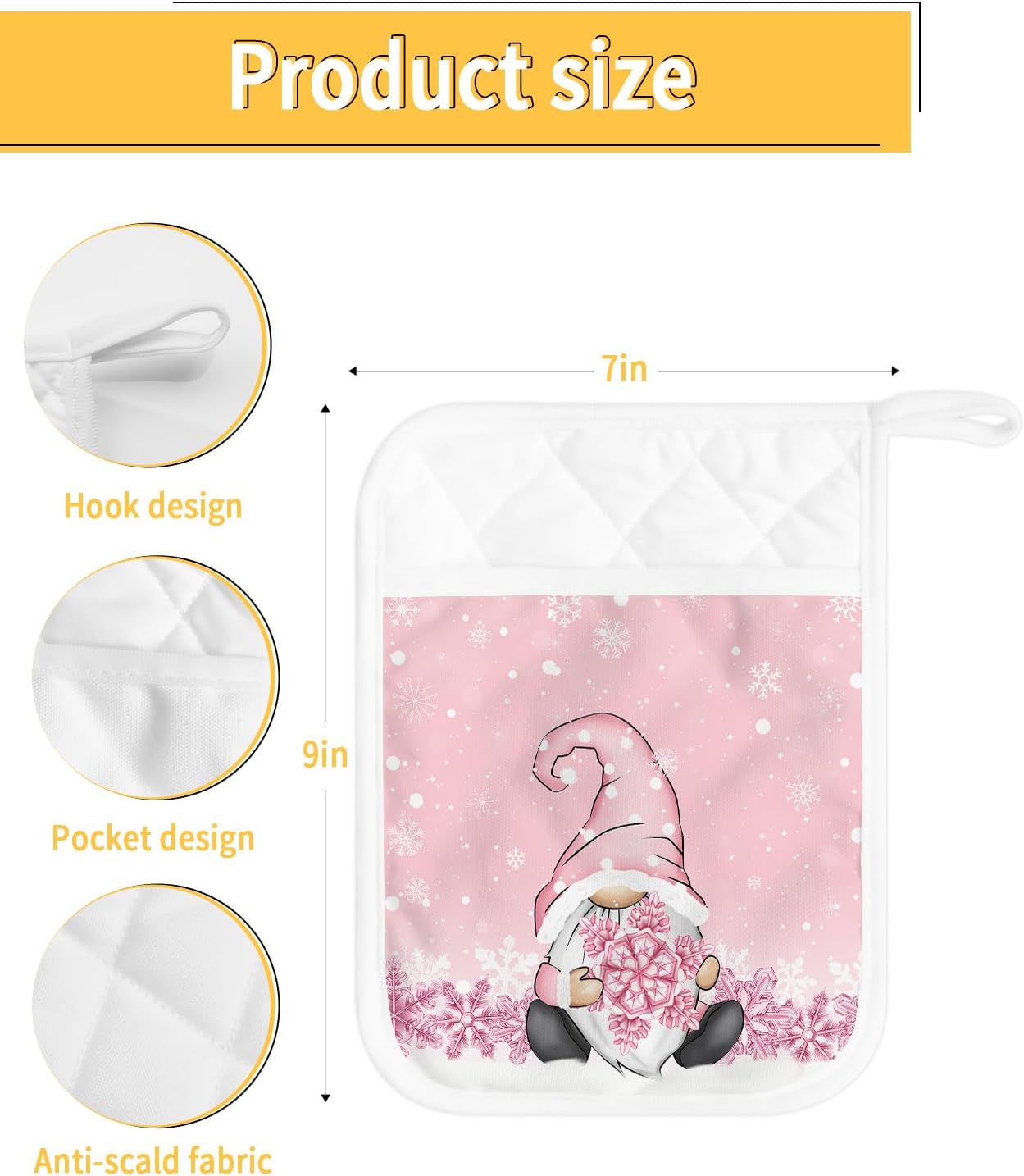 Christmas 5Pcs Pot Holders for Kitchen, Non Slip & Heat Insulation Terry Cloth Potholder Set with Pocket, Thick Hot Pad Oven Mitts Trivet Coaster
