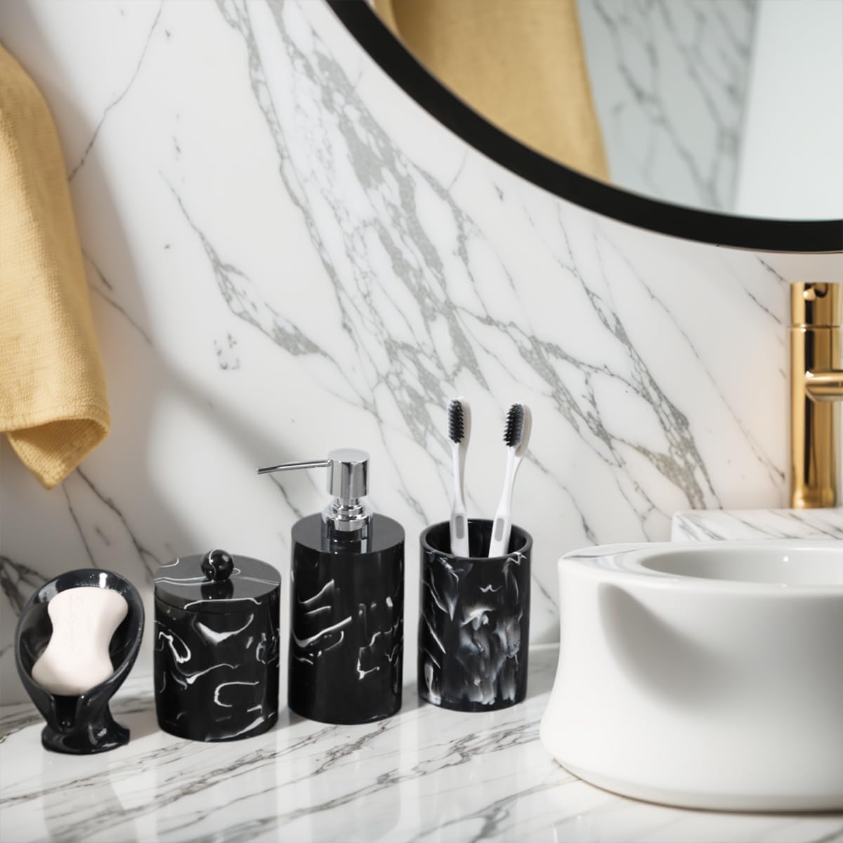 Juego de 4 piezas de accesorios para encimera de baño, dispensador de jabón de loción, accesorios organizadores de baño, soporte para cepillos de