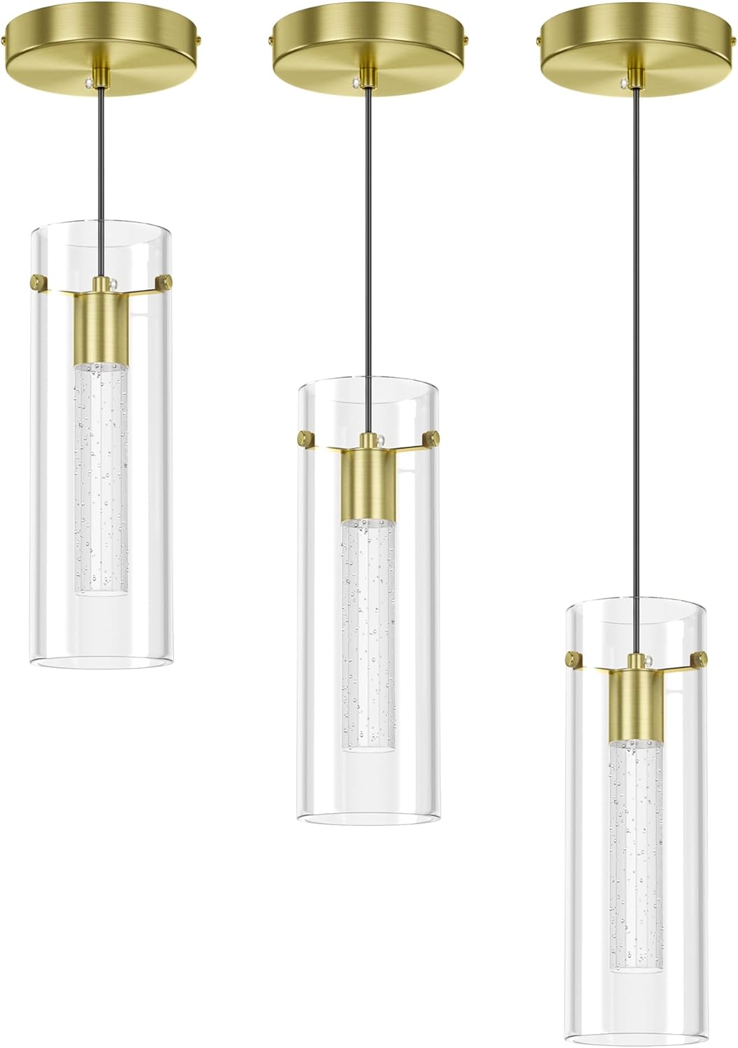 Aipsun Luces colgantes para isla de cocina, paquete de 3 lámparas colgantes de techo doradas de 3000 K modernas luces colgantes LED para cocina,