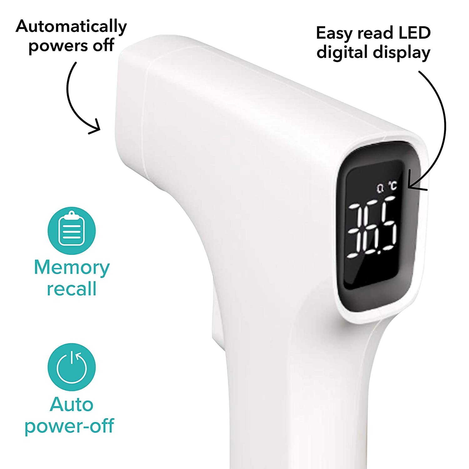 Dr. Talbot’s Easy Handle – Termómetro infrarrojo sin contacto con pantalla LED, indicador de advertencia de fiebre, lectura precisa en 1 S para