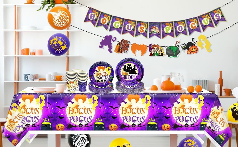 Suministros para fiestas de Hocus Pocus, decoraciones de fiesta de Hocus Pocus, la vajilla de Hocus Pocus, incluye platos y servilletas de Hocus