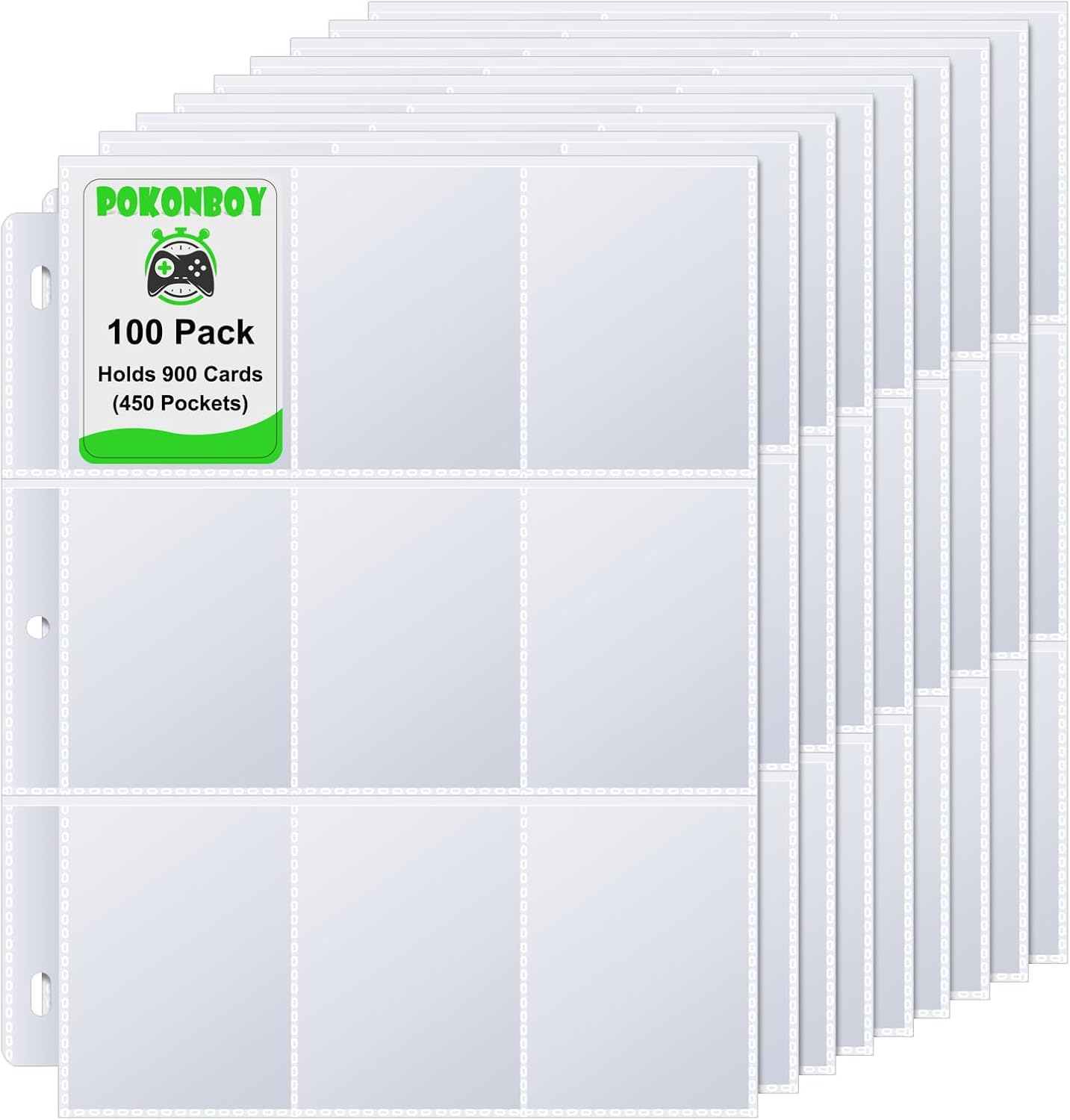 POKONBOY Paquete de 100 fundas para tarjetas de intercambio de 9 bolsillos, hojas de almacenamiento de tarjetas de intercambio para tarjetas de