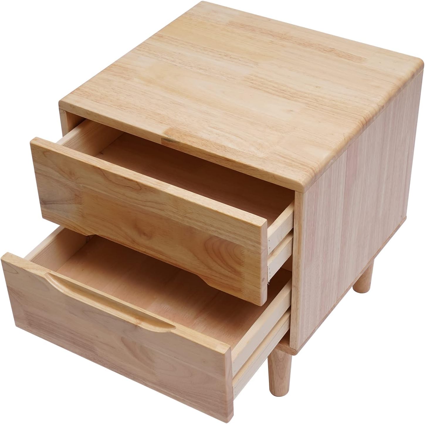 Mesitas de noche modernas de madera con mango ranurado de mediados de siglo, mesa auxiliar para dormitorio, cajón de almacenamiento y estante con 2