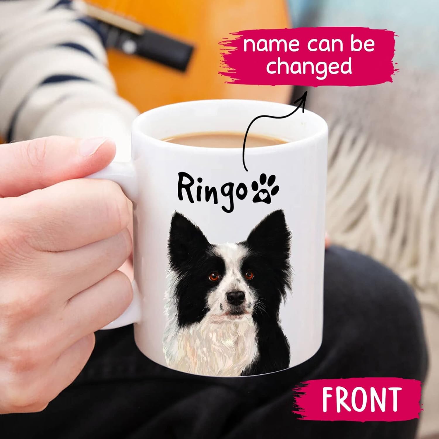 Tazas personalizadas para perros Border Collie, tazas de café Border Collie, regalo personalizado con nombre, divertida taza de Border Collie