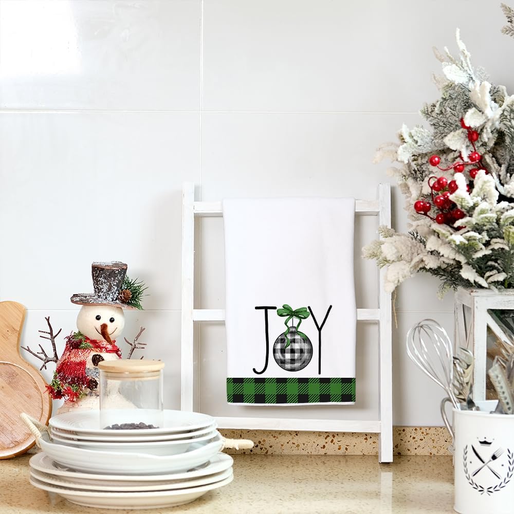 ARKENY AD141 – Juego de 2 paños de cocina de Navidad, diseño de búfalo verde, diseño de árbol de Navidad, 18 x 26 pulgadas, decoración de Noel para