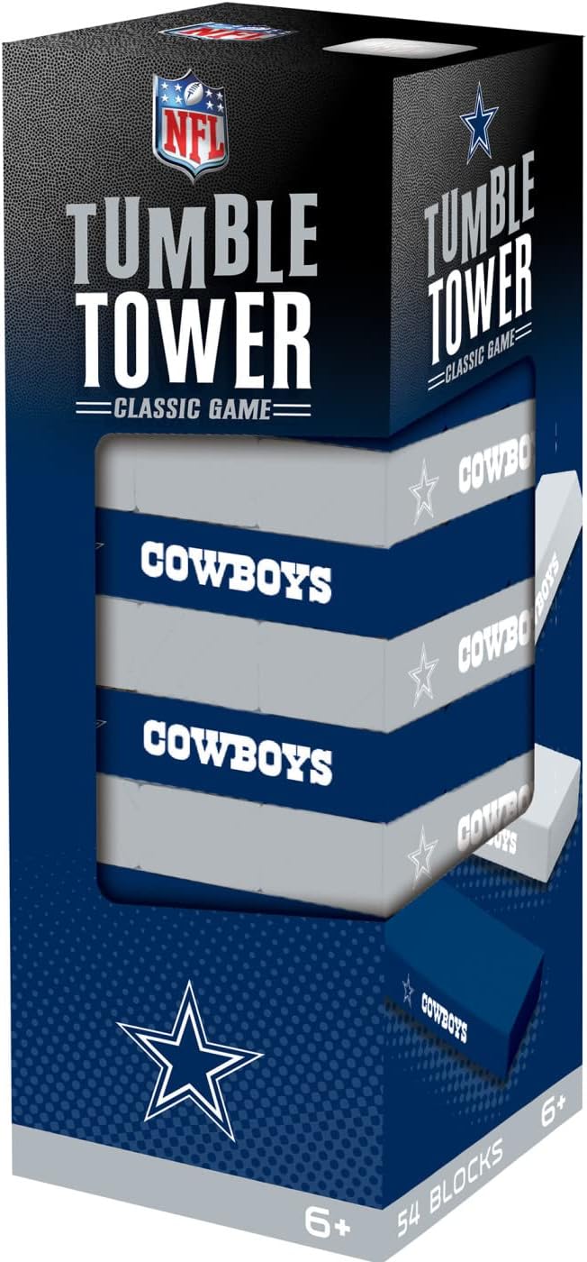 MasterPieces Día del juego – NFL Dallas Cowboys – Torre de caída con licencia oficial, bloques de madera real