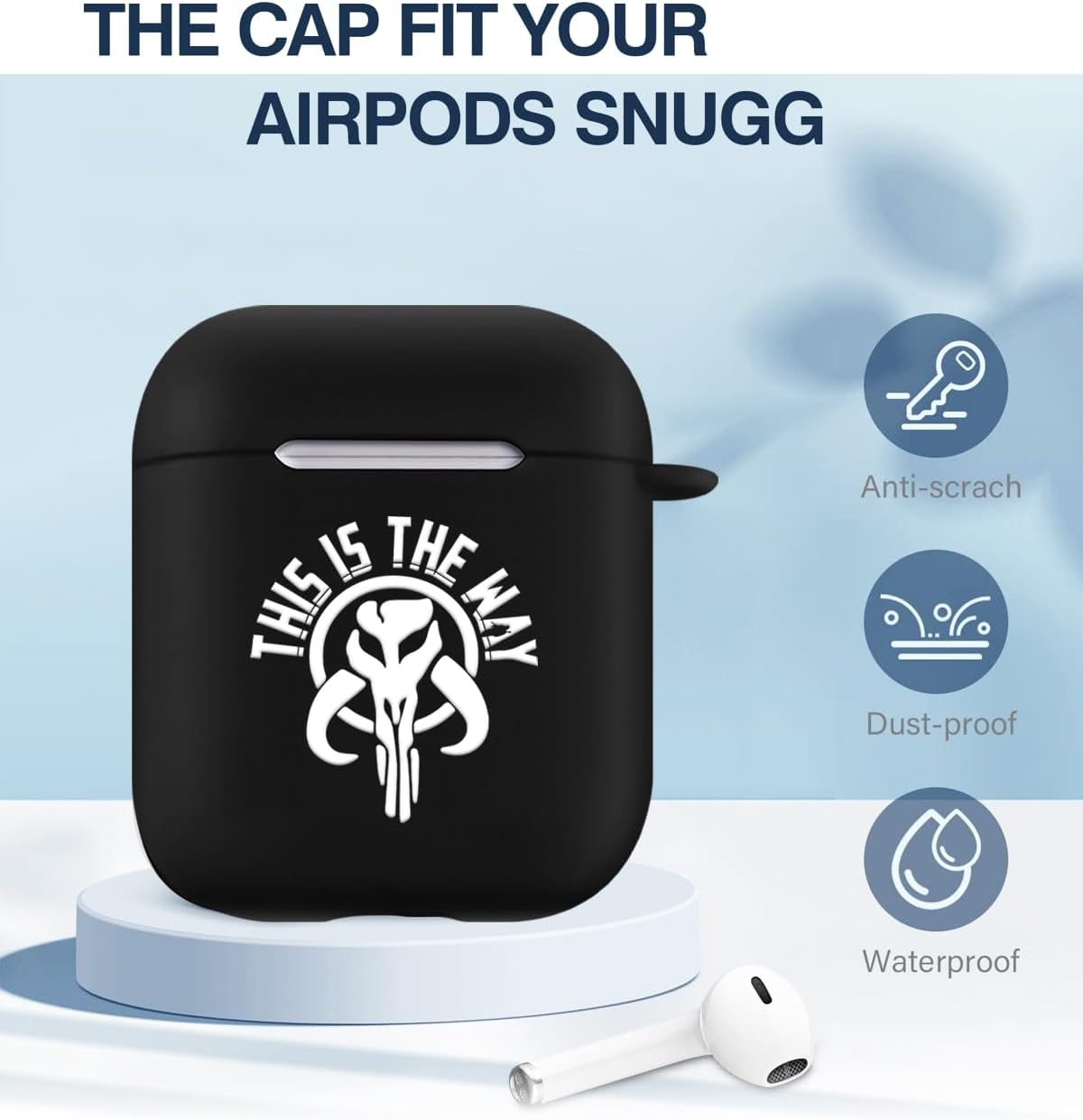 Funda compatible con AirPods de 2 y 1 generación para Star Wars Mandalorian This is the Way con llavero funda de silicona duradera que absorbe los