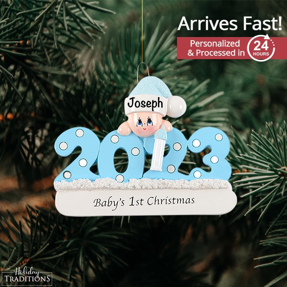 Adornos personalizados para la primera Navidad del bebé 2023  Personalización rápida y gratuita las 24 horas  Decoración azul personalizada de la