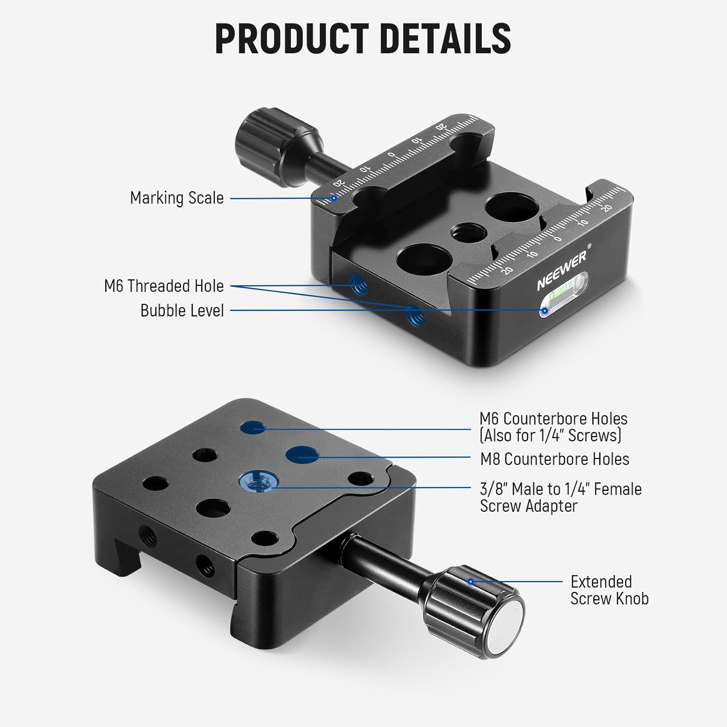 NEEWER Soporte para telescopio trípode adaptador base abrazadera de sillín para barras de cola de milano estilo Vixen, con orificios avellanados M6