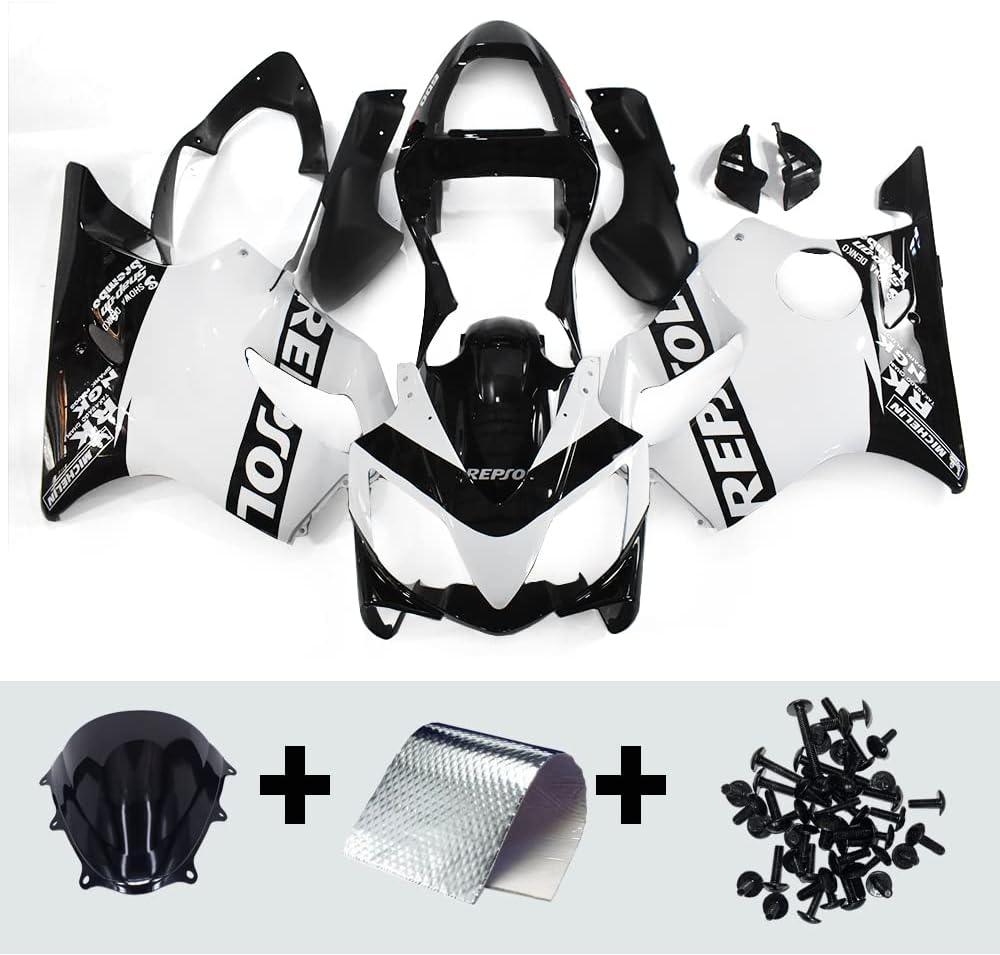 WYNMOTO Carenados completos de motocicleta negro blanco brillante para Honda CBR600F4i 2001 2002 2003 CBR 600 F4i 01 02 03 ABS inyección de plástico