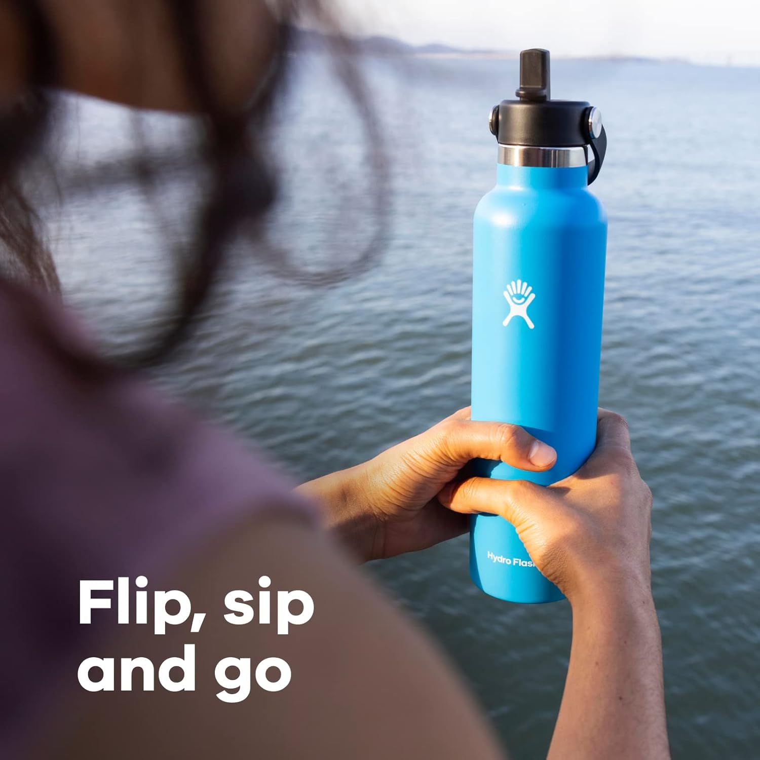 Hydro Flask Botella de boca de agua estándar de acero inoxidable de 24 onzas con tapa de popote flexible y aislamiento al vacío de doble pared
