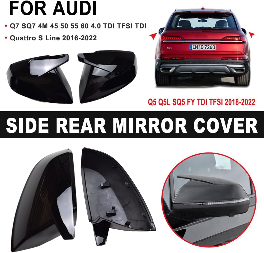 Cubierta de espejo retrovisor para puerta de repuesto para Audi Q5 Q5L SQ5 Q7 SQ7 FY 4M 45 50 55 60 TDI TFSI S Line Sline 2016-22 Accesorios de coche