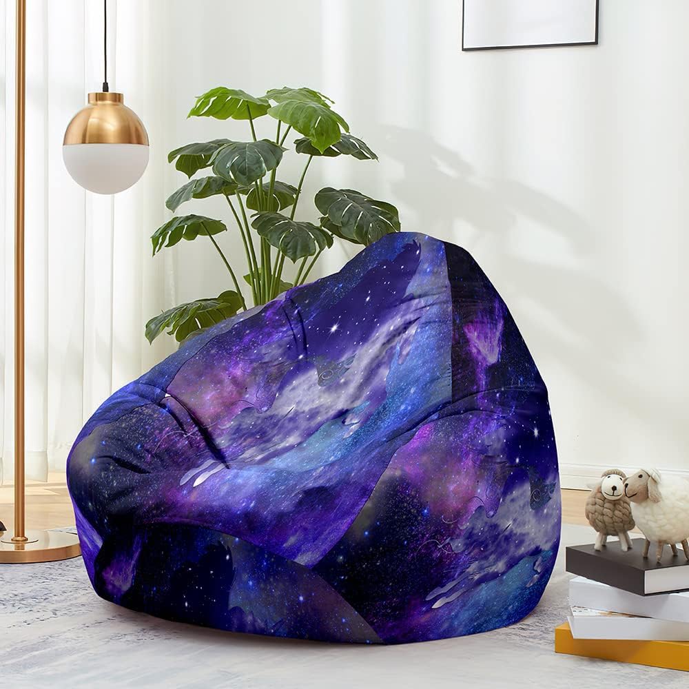 Funda para silla puff para niños y adultos (sin relleno), diseño de cielo estrellado 3D, suave, perezoso, funda lavable de gran tamaño para sala de