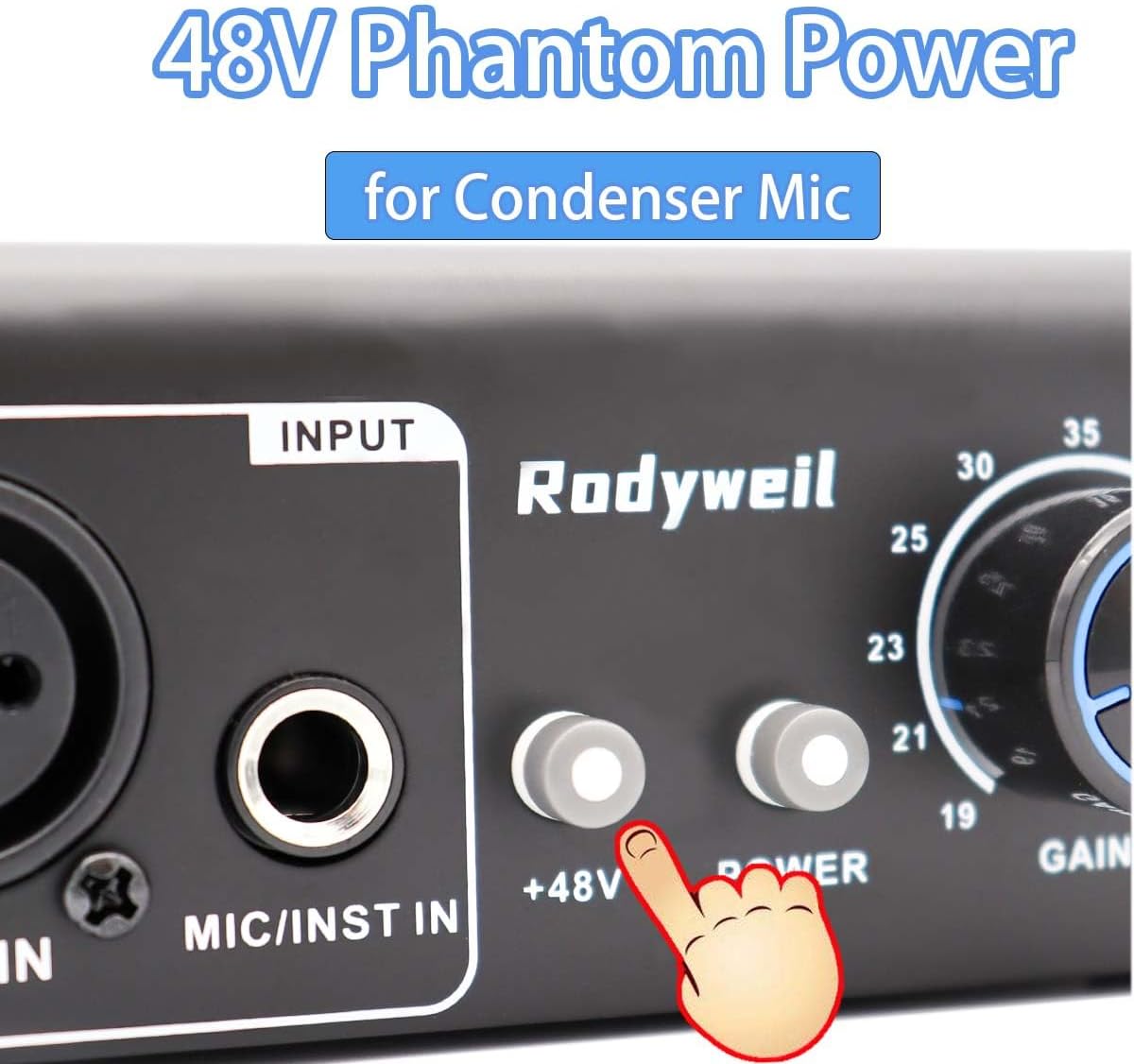Micrófono Preamplificador Mic Gain Booster con 2 Entradas Max 75db Ganancia 48V Phantom Power para micrófono dinámico y condensador
