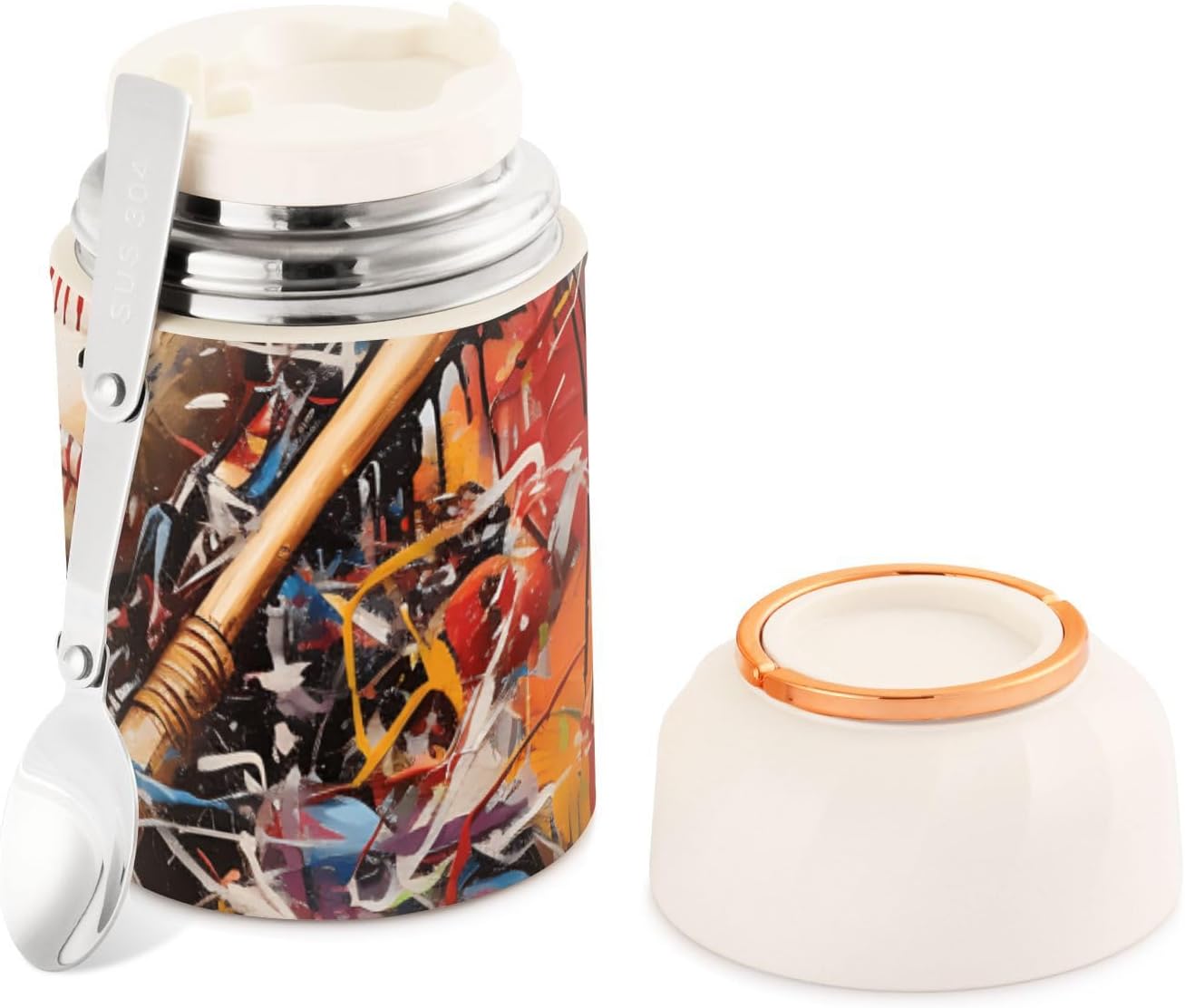 Baseball Baseball Bat Grunge Kids Womens Insulated Food Jar with Spoon 17oz500ml Thermal Food Jar Stainless Steel Vacuum Portable Thermal Food for