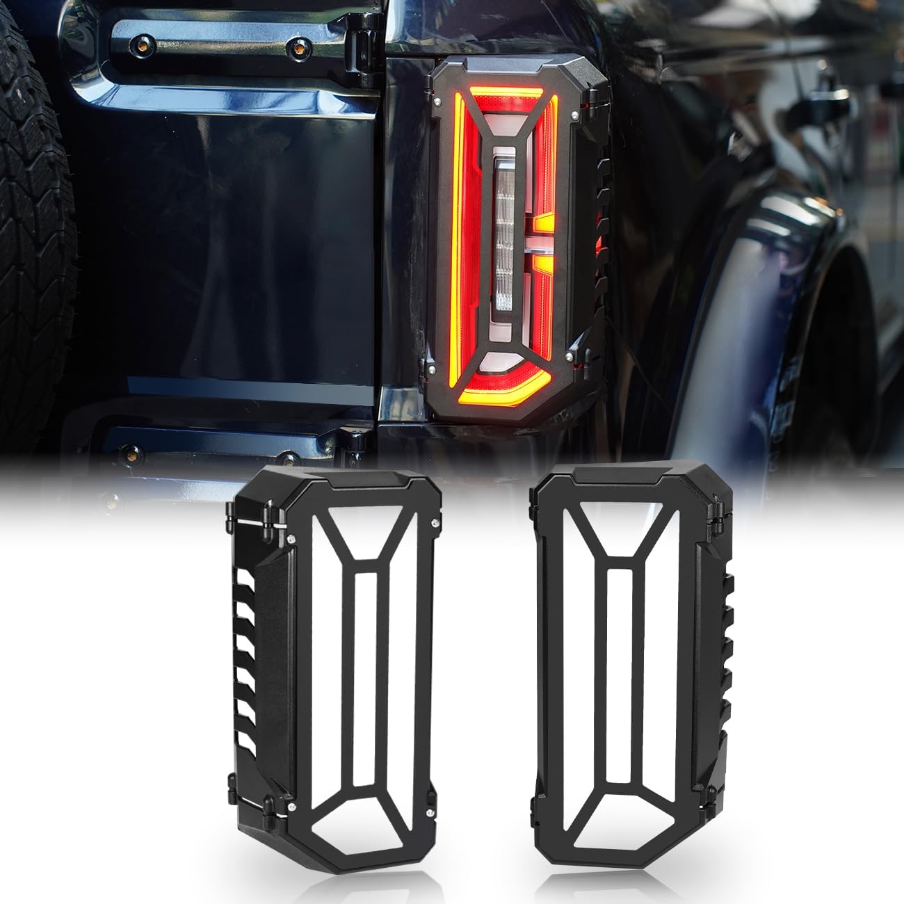 2 protectores de luces traseras para luces traseras compatibles con Ford Bronco 2021 2022 2023, accesorios exteriores Kit de moldura (no apto para