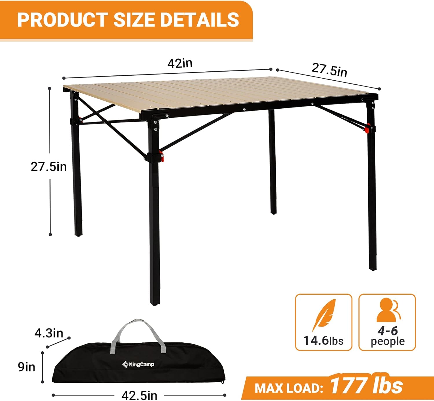 KingCamp Mesa plegable de aluminio, mesa de campamento enrollable, mesa plegable ligera, mesa de picnic portátil, mesa de campamento para acampar al