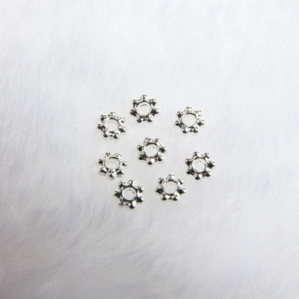 500 cuentas espaciadoras en forma de flor de margarita de plata tibetana, fabricación de joyas, bricolaje de 0.157 in