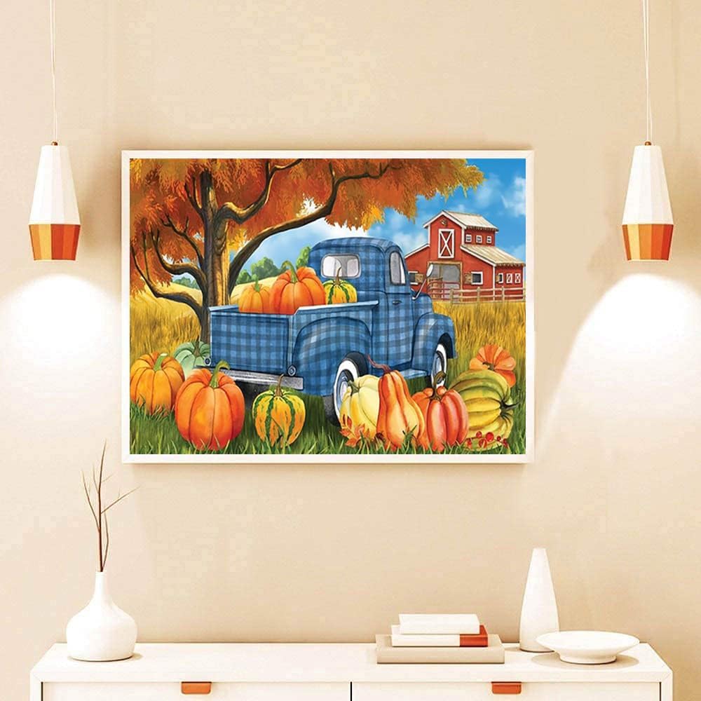 Kits de pintura de diamantes de otoño de Acción de Gracias para adultos, kit de arte de diamantes de calabaza de otoño, pinturas 5D con puntos de